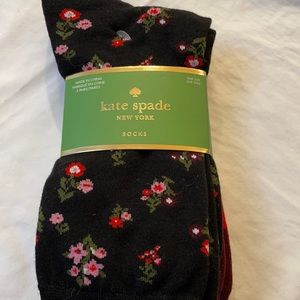 Kate Spade New York Red Floral Black Printed Socks 3 Pairs NWT